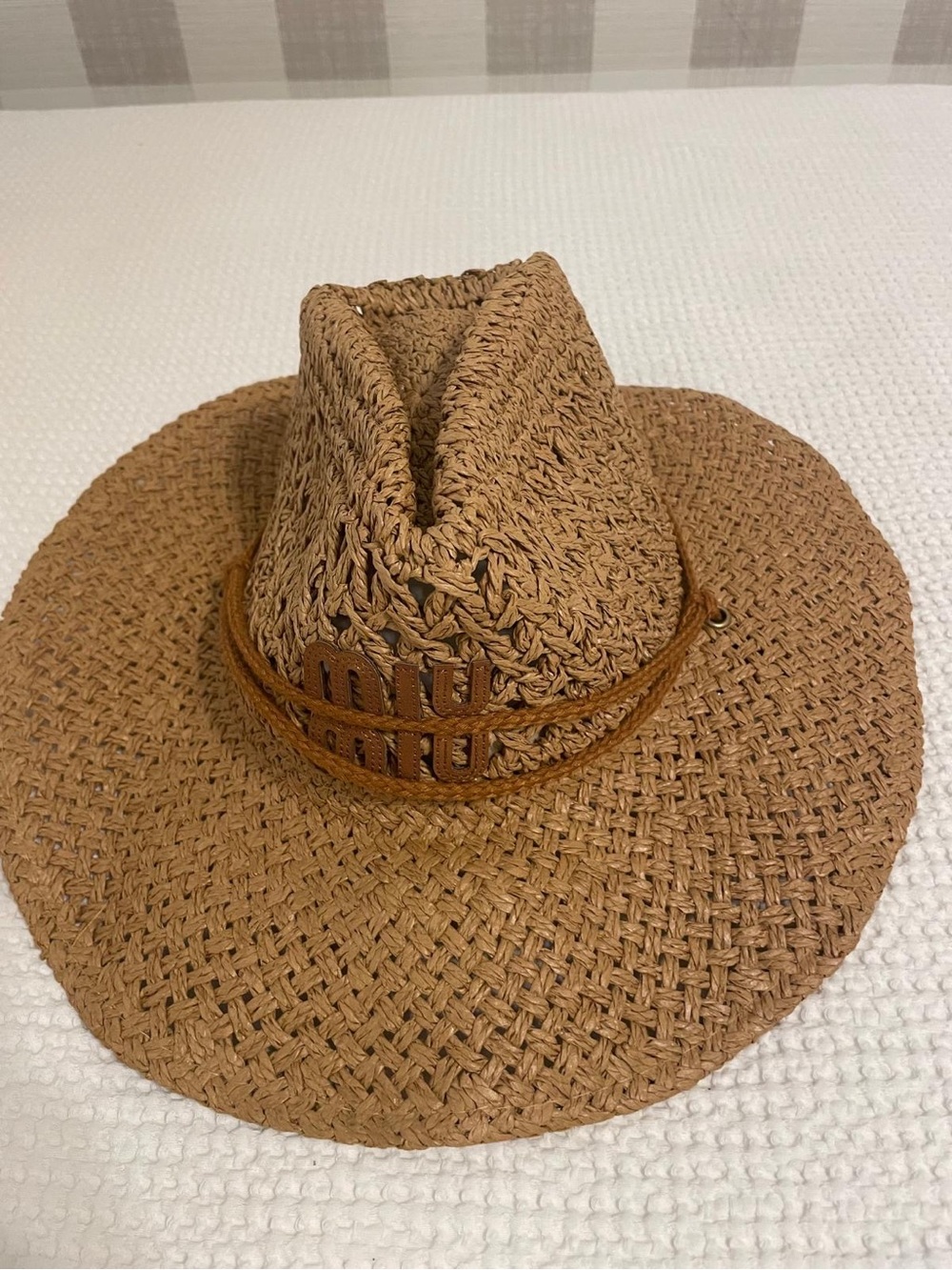 Miu Miu Braided Straw Fedora Hat - Tan